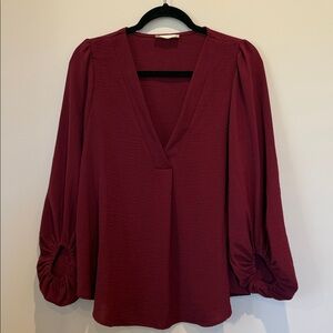 Altar'd State Burgundy V-Neck Balloon Sleeve Blouse